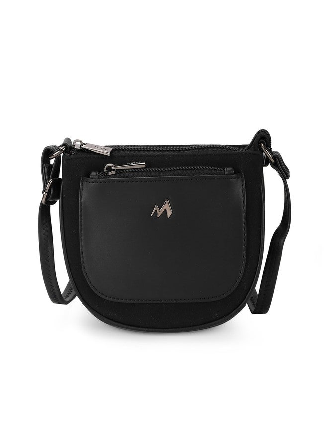 Metro Women Black Casual Suede Soft Body Zipper closure Solid Sling Bag(66-888) - Image 1